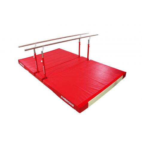 BARRES PARALLÈLES "COMPACT" AVEC PIÉTEMENT REPLIABLE, CHARIOTS DE DÉPLACEMENT ET MATELAS SPÉCIFIQUE REPLIABLE